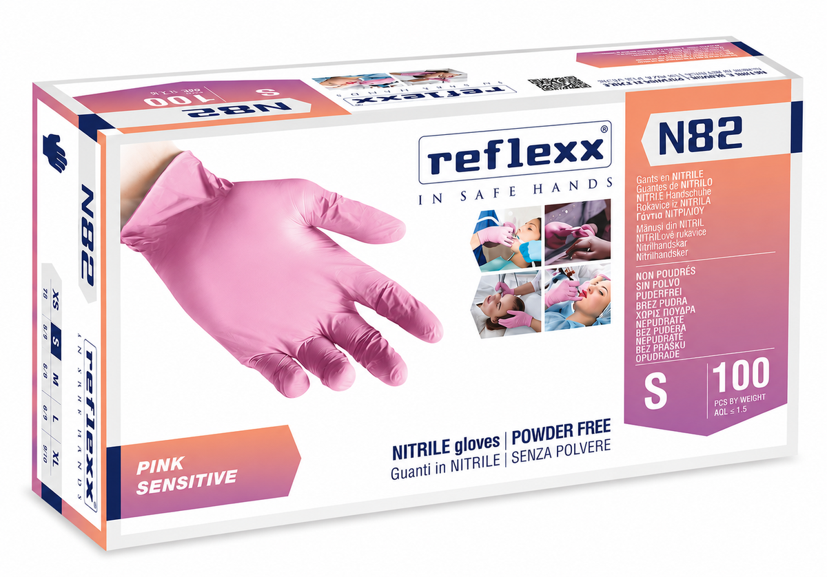 Monouso: Reflexx Guanti In Nitrile Rosa N82 100 Pezzi - Disponibile In XS, S, M