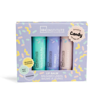 IDC INSTITUTE Trio di balsamo labbra Candy Marshmallow, Fragola e Mirtillo 3 pezzi