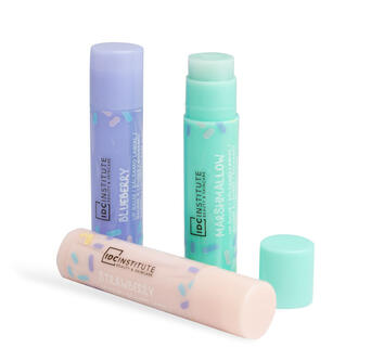 IDC INSTITUTE Trio di balsamo labbra Candy Marshmallow, Fragola e Mirtillo 3 pezzi