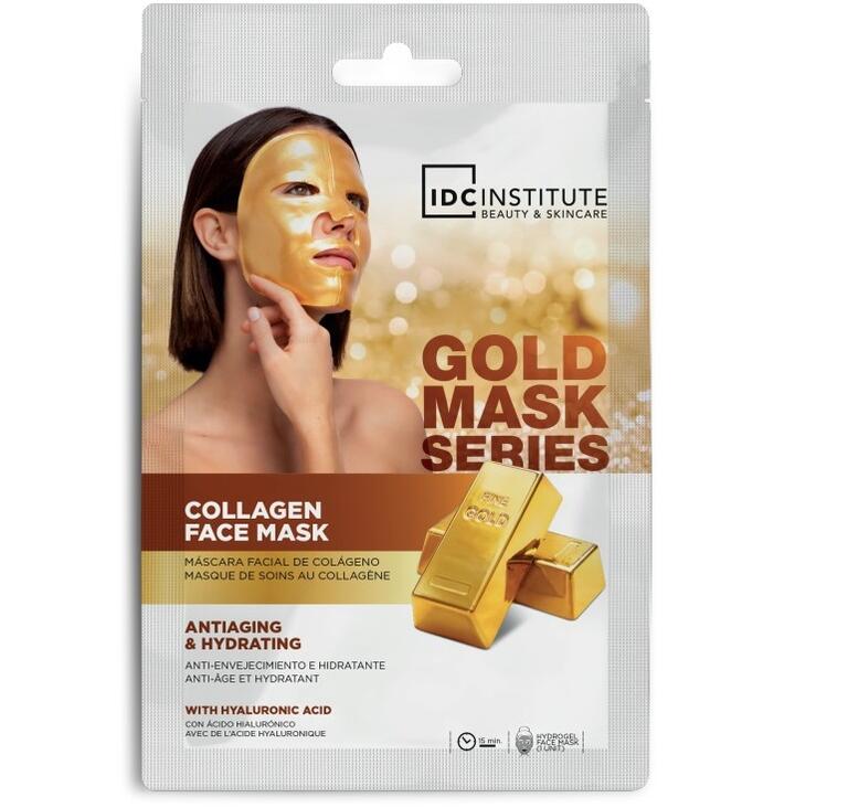 IDC INSTITUTE Maschera viso dorata in idrogel da 60 g con collagene e acido ialuronico