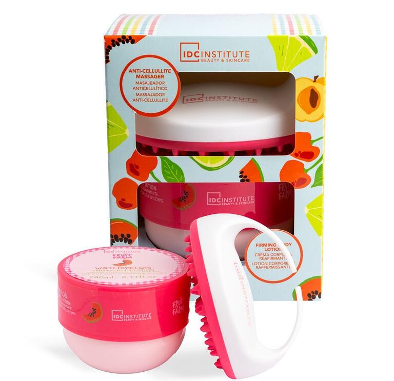 IDC INSTITUTE Set Fruit Farm Lozione corpo rassodante anticellulite da 240 ml con massaggiatore