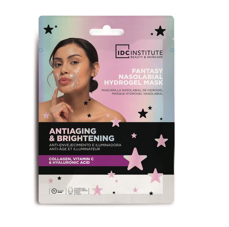 IDC INSTITUTE Maschera idrogel per le pieghe nasolabiali con acido ialuronico, collagene e vitamina C.