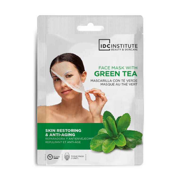 IDC INSTITUTE Maschera viso in tessuto al tè verde riparatrice e anti-età