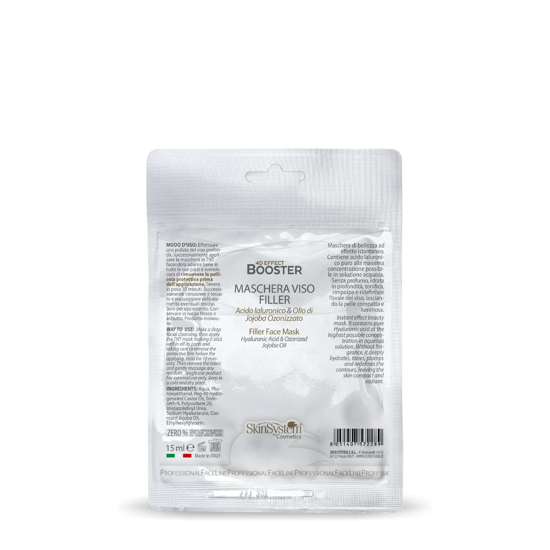 Skin System MASCHERA VISO FILLER In TNT Acido Ialuronico & Jojoba Ozonizzato - 15 ml