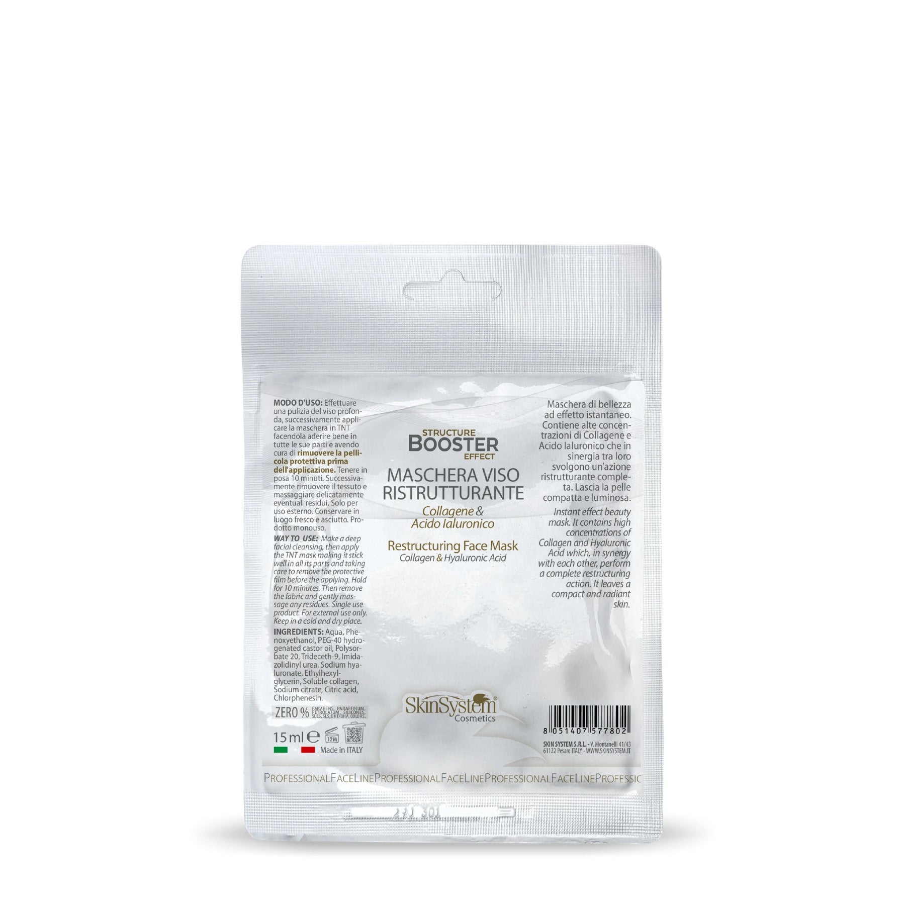 Skin System MASCHERA VISO RISTRUTTURANTE In TNT Collagene & Acido Ialuronico - 15 ml