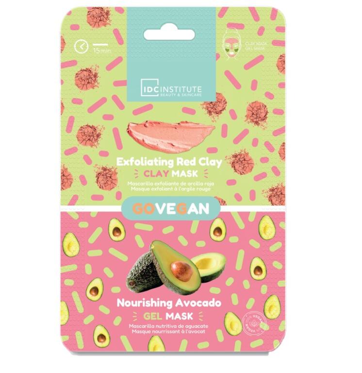 IDC INSTITUTE Maschera duo Essentials: all'Argilla Rossa + all'Avocado