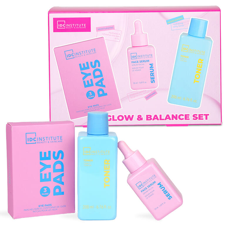 IDC INSTITUTE Set Glissy Hydra Tonico , siero viso, 3 paia di maschere per il contorno occhi.
