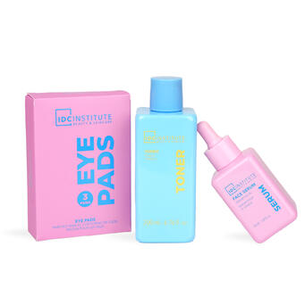 IDC INSTITUTE Set Glissy Hydra Tonico , siero viso, 3 paia di maschere per il contorno occhi.