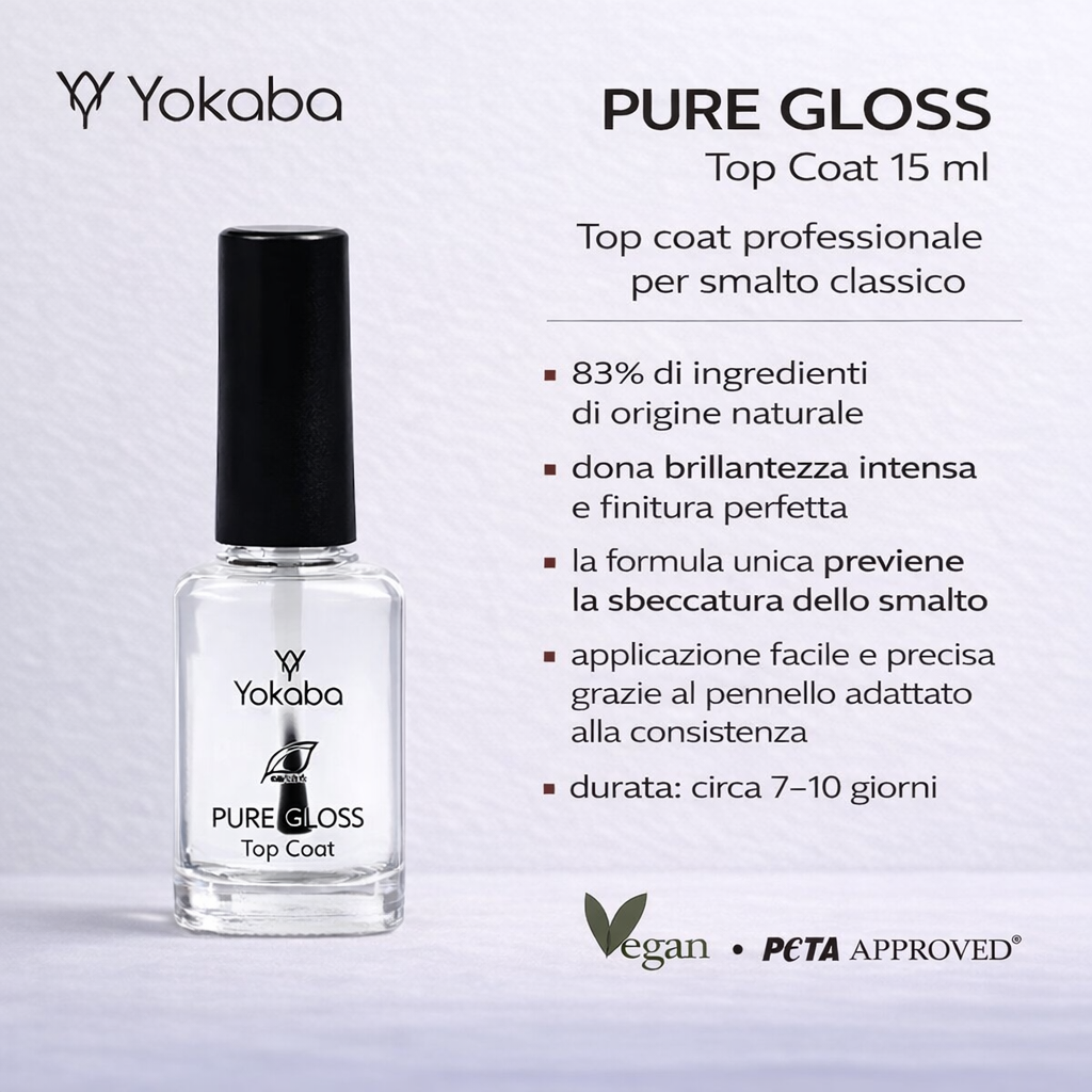 Yokaba PURE GLOSS Top Coat  - Top Coat Per Smalto Classico 15 ml