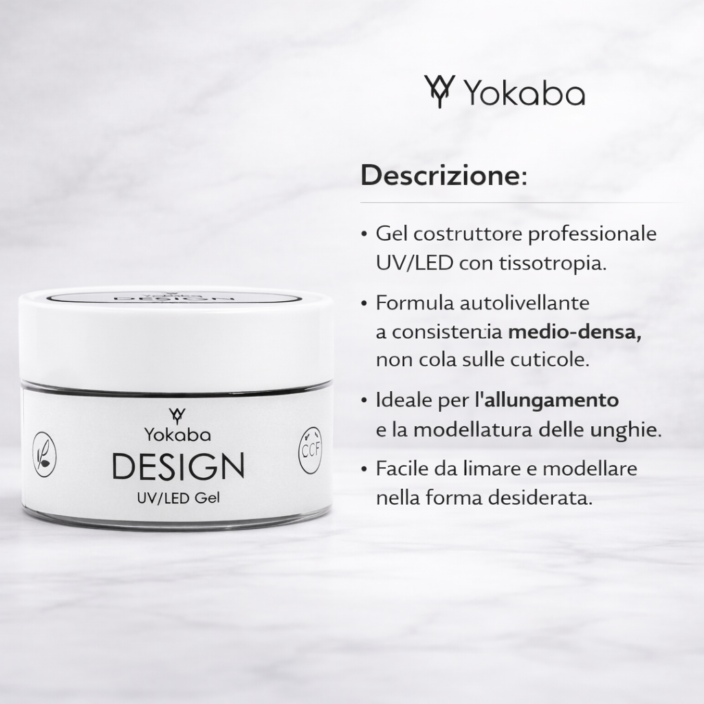 Yokaba DESIGN UV/LED GEL - Gel costruttore UV/LED autolivellante per unghie 50 ml - Disponibile in 9 Varianti Di Colore