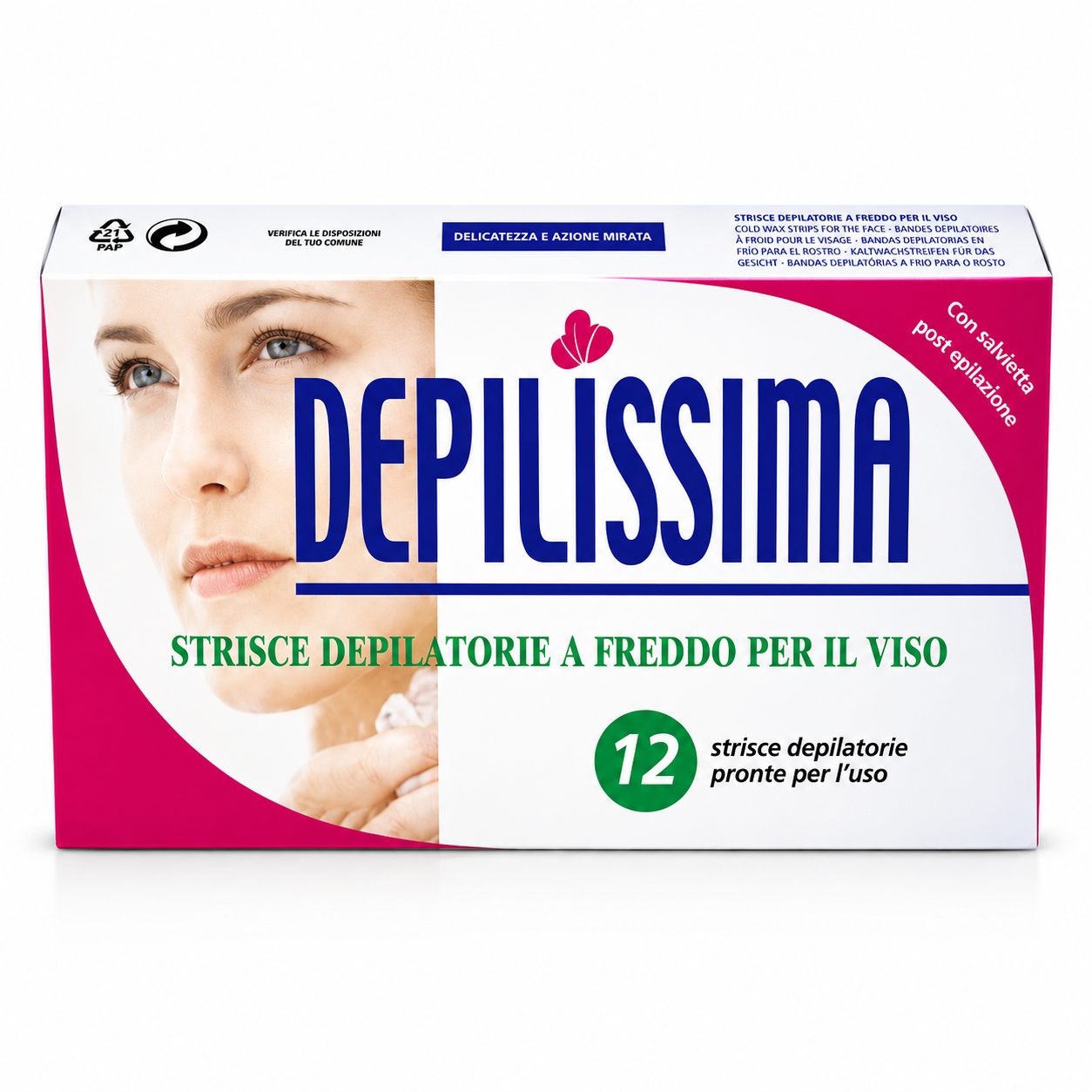 Depilissima Strisce Depilatorie A Freddo Per Il Viso Trasparenti - 12 Strisce Depilatorie E 1 Salviette Post Epilazione