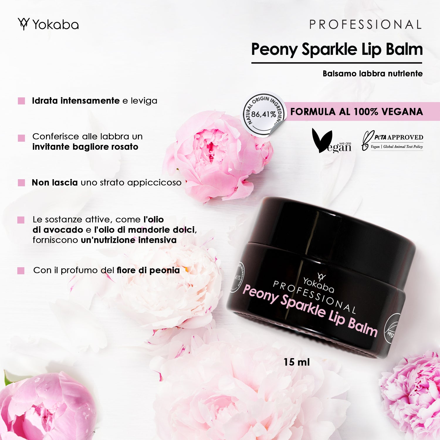 Yokaba Peony Sparkle Lip Balm – Balsamo Labbra Alla Peonia 15 ml