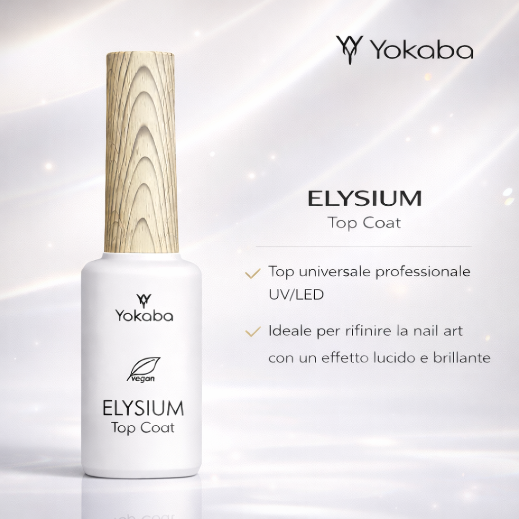 Yokaba ELYSIUM Top Coat - Top Universale UV/LED Ideale Per Rifinire La Nail Art 12 ml