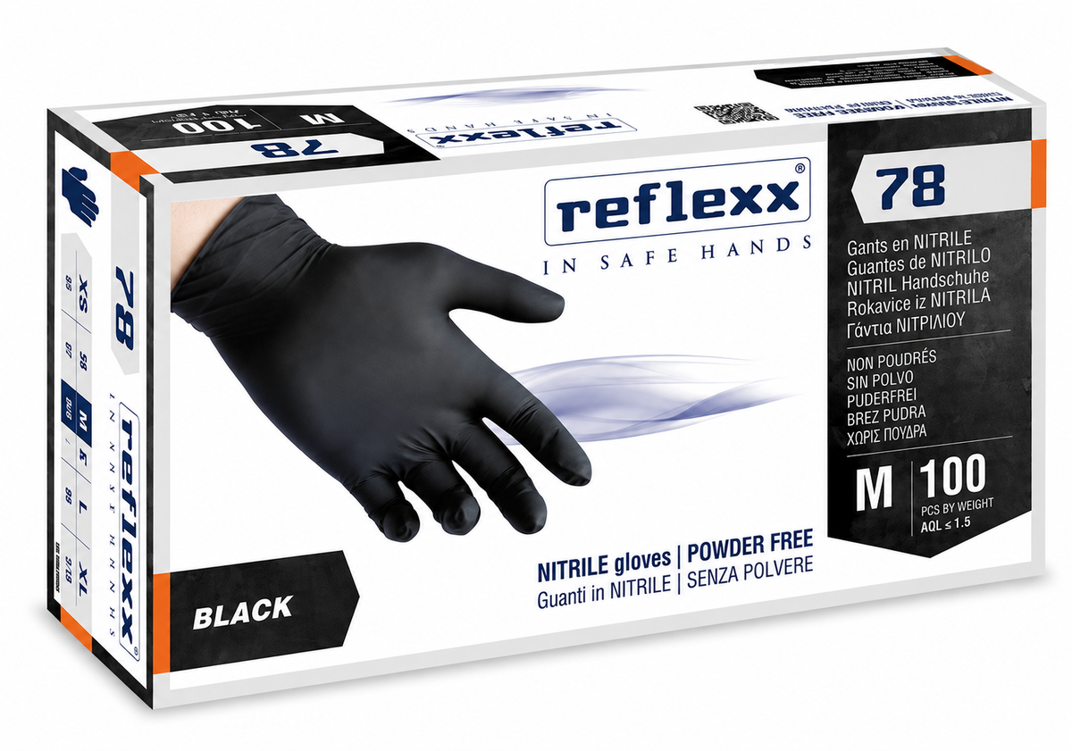 Monouso: Reflexx Guanti In Nitrile Neri 78 100 Pezzi - Disponibile In XS, S, M