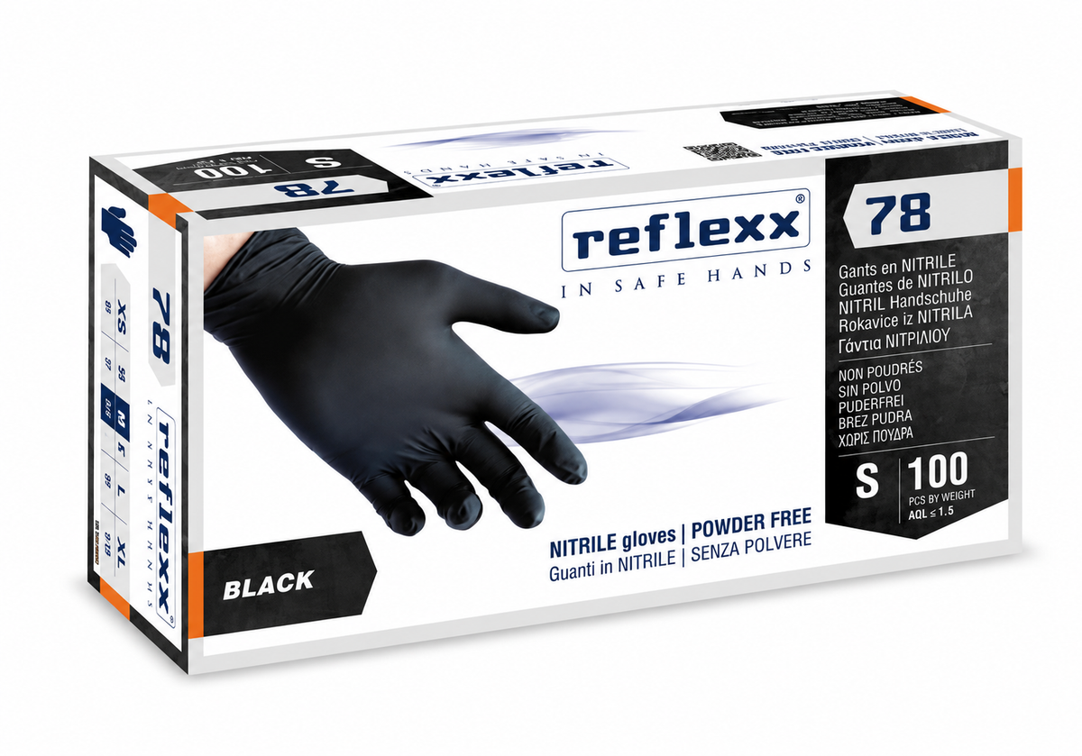 Monouso: Reflexx Guanti In Nitrile Neri 78 100 Pezzi - Disponibile In XS, S, M