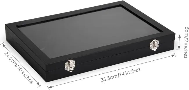 Portagioie In Velluto Nero Con Coperchio In Vetro 35x24 cm