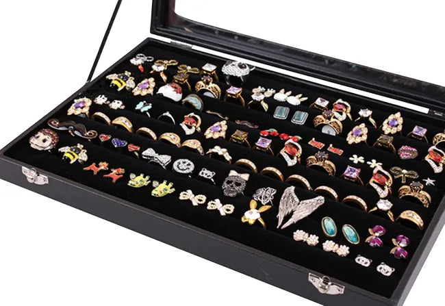 Portagioie In Velluto Nero Con Coperchio In Vetro 35x24 cm