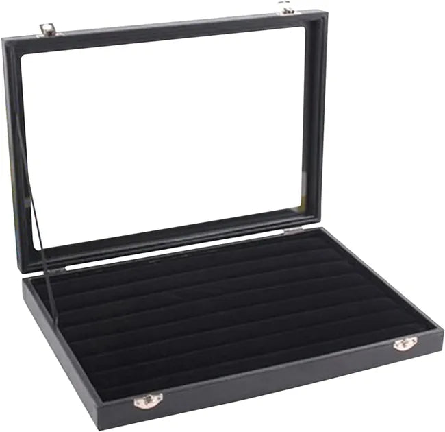 Portagioie In Velluto Nero Con Coperchio In Vetro 35x24 cm